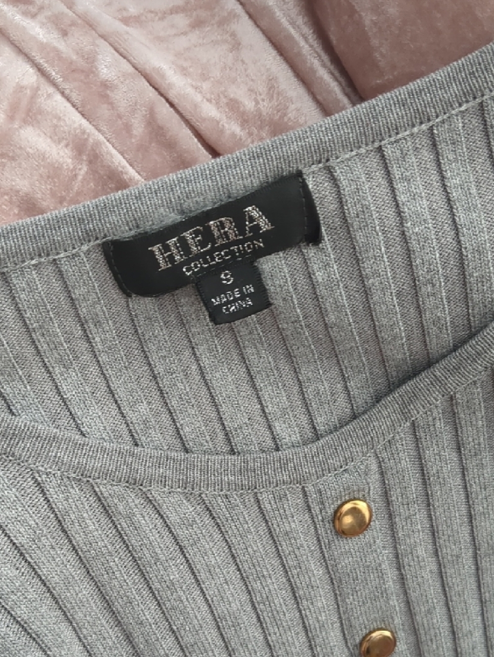 Hera Collection Silver-Grey Ribbed Knit Button Top - Picture 2 of 2